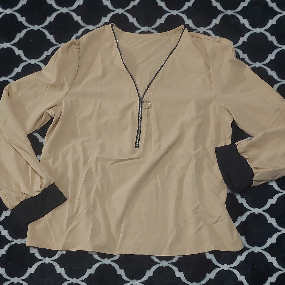NWOT shein Elegant Tan and Black Women's Top XL